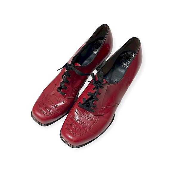 Vintage 1940s Red Leather Oxford Heels Arch-Heel Cushioned Insole 7.5 - Picture 5 of 15